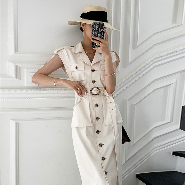 Sleeveless forest shirt long dress