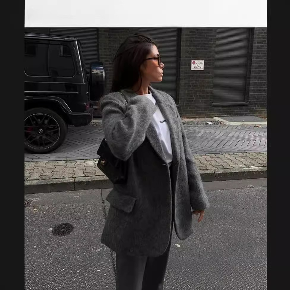 Classic solid wool suit jacket