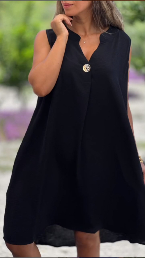Sleeveless V-neck buttoned casual dress