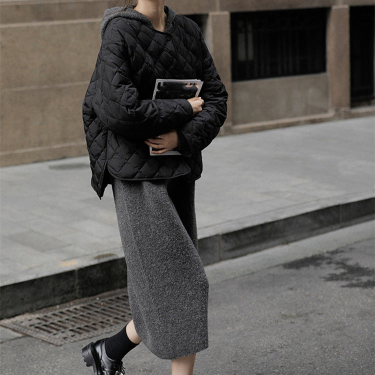 Plush Hooded Mid-Length Dress Women