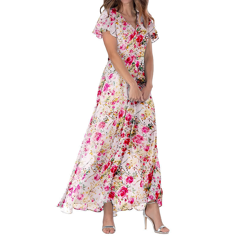 Printed Chiffon Short Sleeve Dress