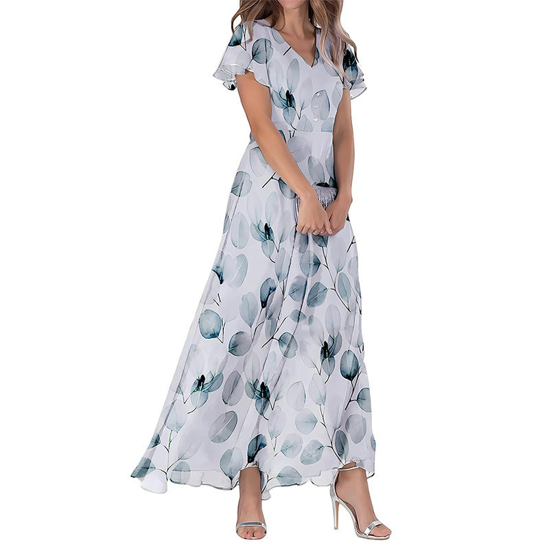 Printed Chiffon Short Sleeve Dress