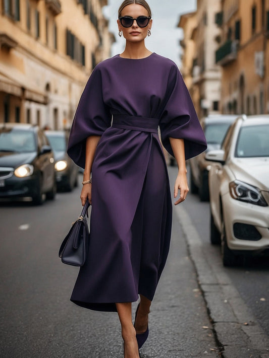 Solid Color Round Neck Dress
