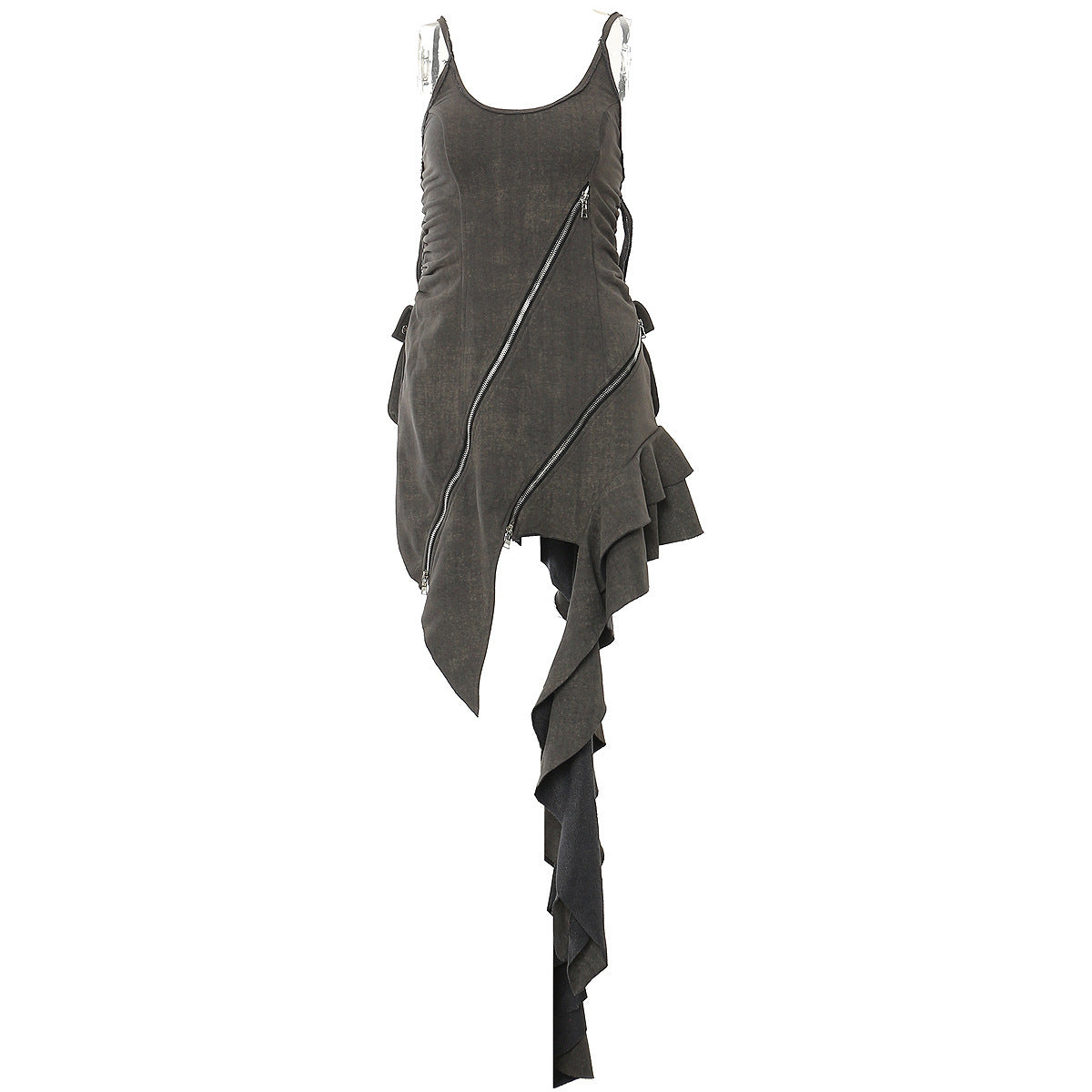 Zipper Irregular Cut Vest Dress