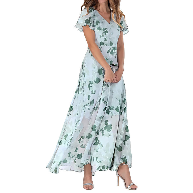 Printed Chiffon Short Sleeve Dress