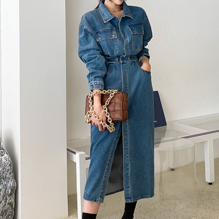Slim denim waist single-breasted dress