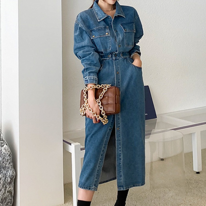 Slim denim waist single-breasted dress
