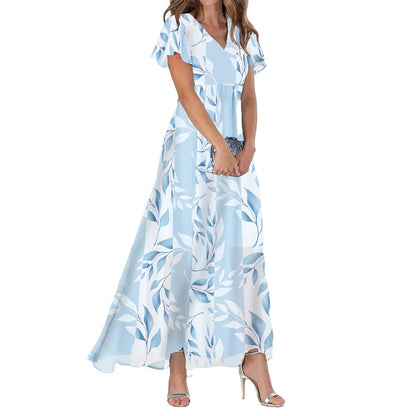 Printed Chiffon Short Sleeve Dress