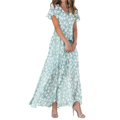 Printed Chiffon Short Sleeve Dress