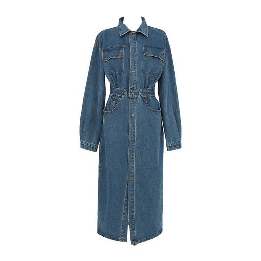 Slim denim waist single-breasted dress
