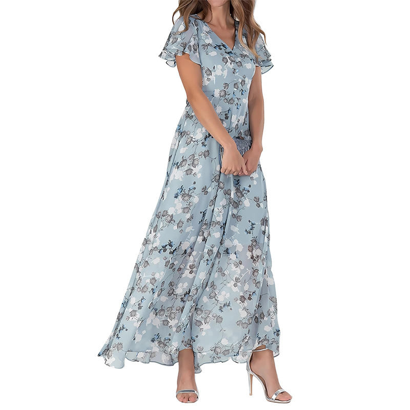 Printed Chiffon Short Sleeve Dress