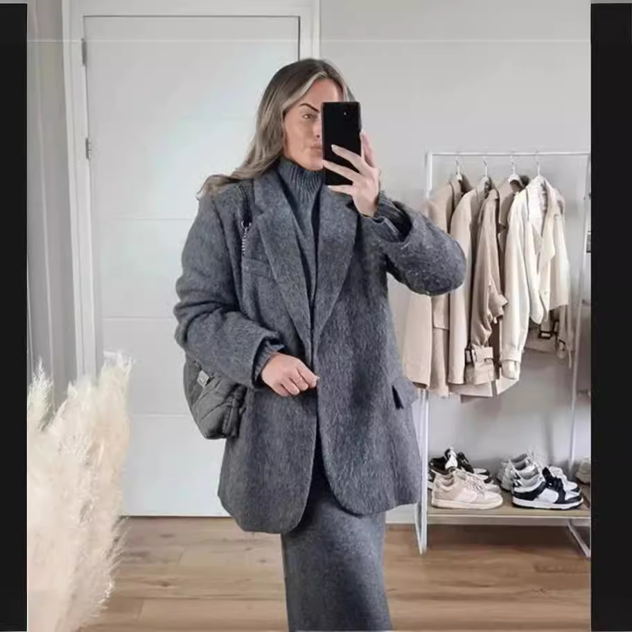 Classic solid wool suit jacket