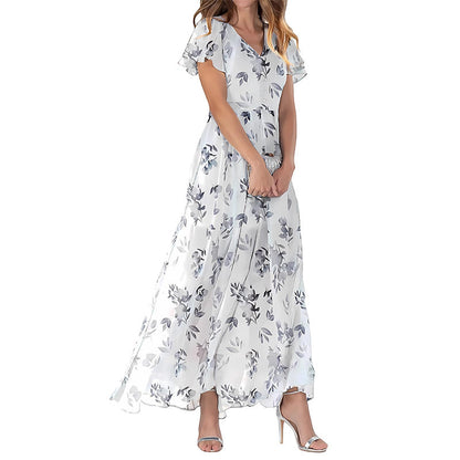 Printed Chiffon Short Sleeve Dress