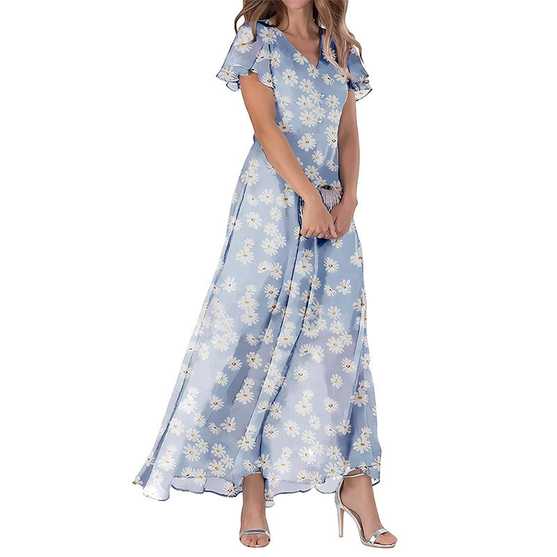 Printed Chiffon Short Sleeve Dress