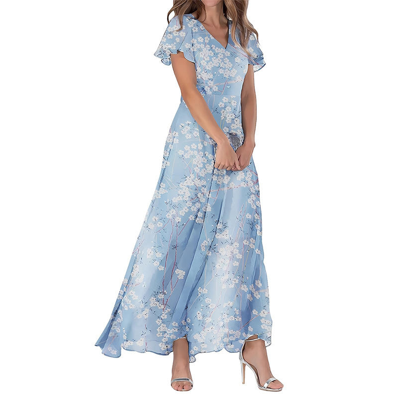 Printed Chiffon Short Sleeve Dress