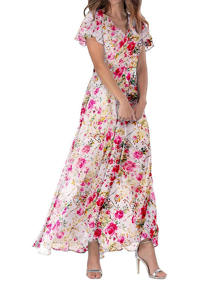 Printed Chiffon Short Sleeve Dress