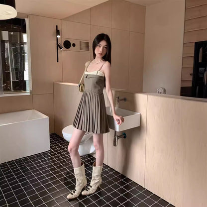 Waist-Tight Pleated A-Line Dress