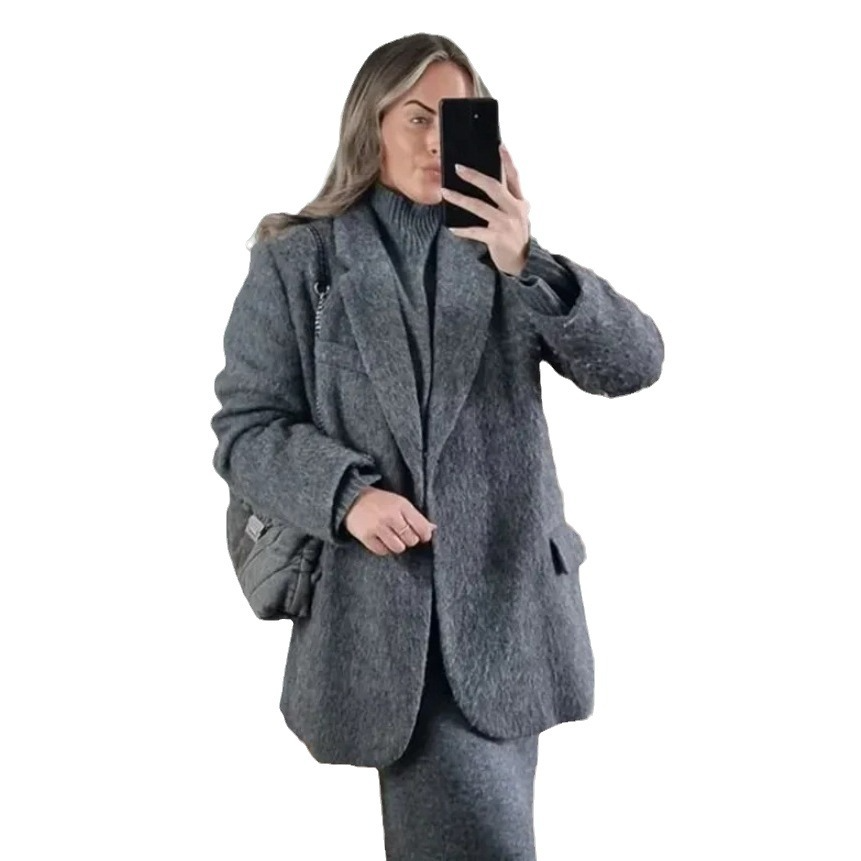 Classic solid wool suit jacket