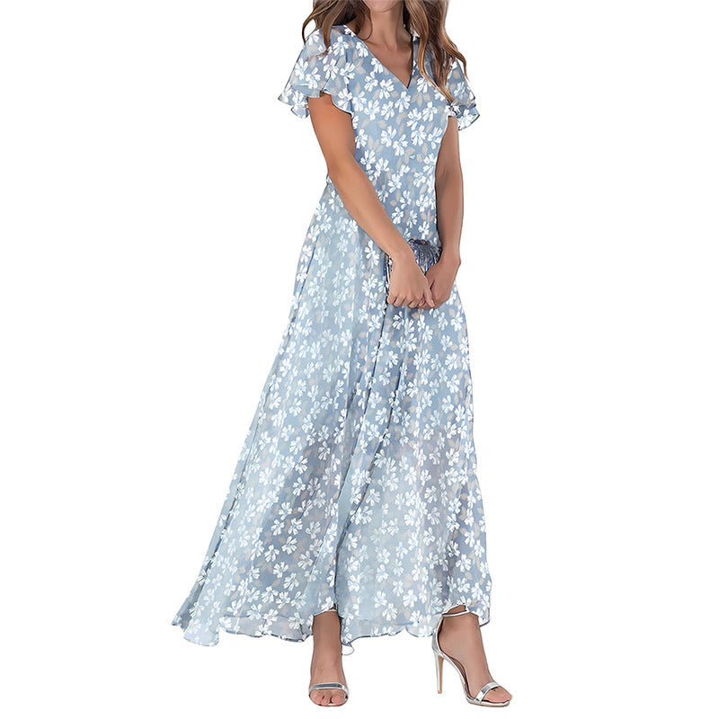 Printed Chiffon Short Sleeve Dress