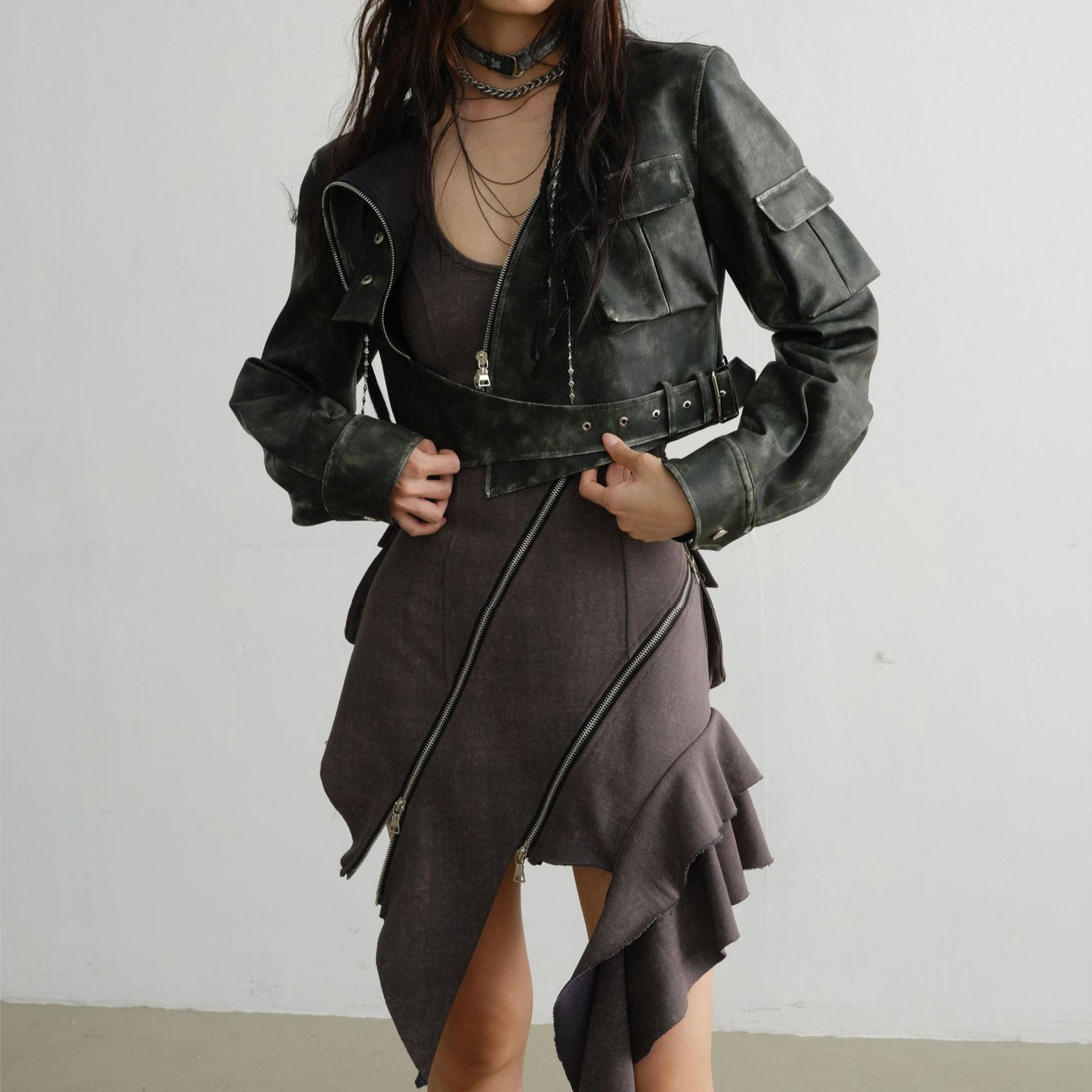 Zipper Irregular Cut Vest Dress