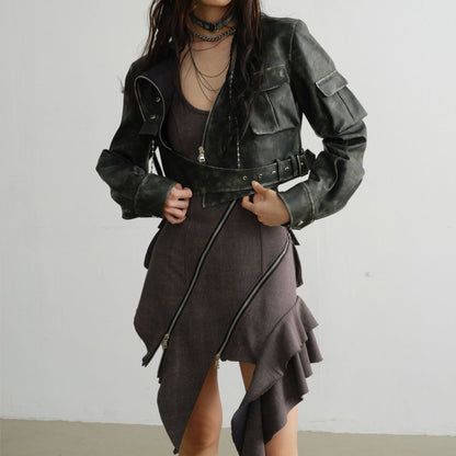 Zipper Irregular Cut Vest Dress