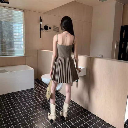 Waist-Tight Pleated A-Line Dress