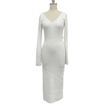 Thickened V-Neck Long-Sleeved Dress