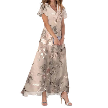 Printed Chiffon Short Sleeve Dress