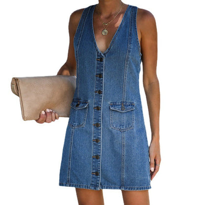 Sexy V-Neck Denim Halter Dress