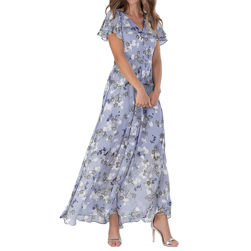 Printed Chiffon Short Sleeve Dress