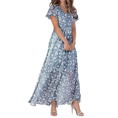 Printed Chiffon Short Sleeve Dress
