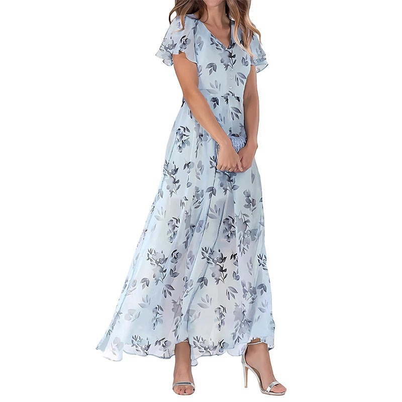 Printed Chiffon Short Sleeve Dress