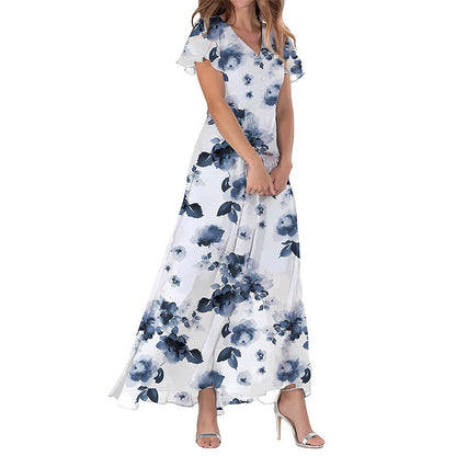 Printed Chiffon Short Sleeve Dress