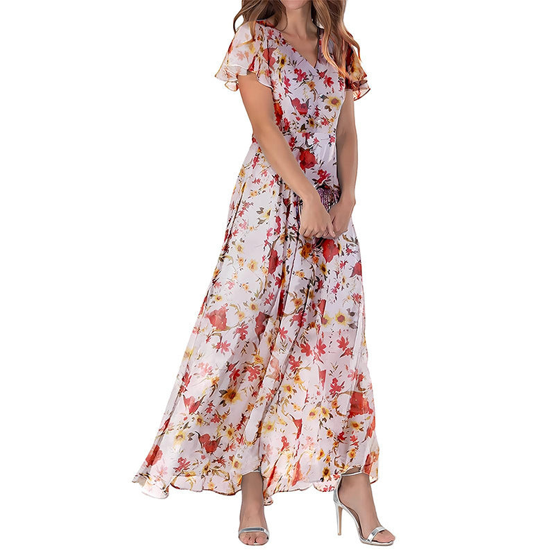 Printed Chiffon Short Sleeve Dress
