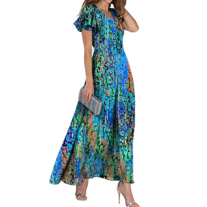 Printed Chiffon Short Sleeve Dress