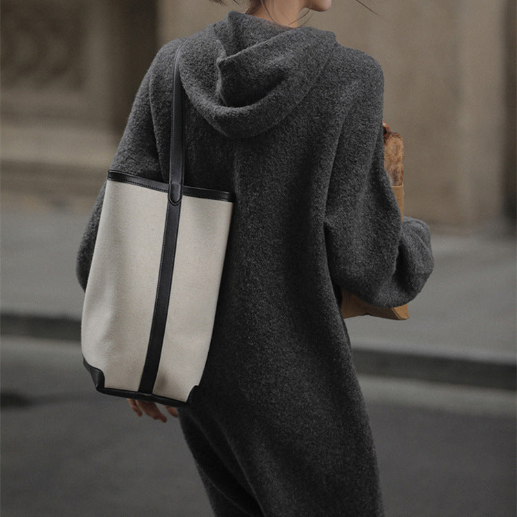 Plush Hooded Mid-Length Dress Women