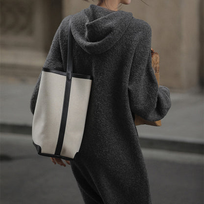 Plush Hooded Mid-Length Dress Women