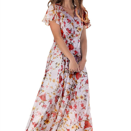 Printed Chiffon Short Sleeve Dress